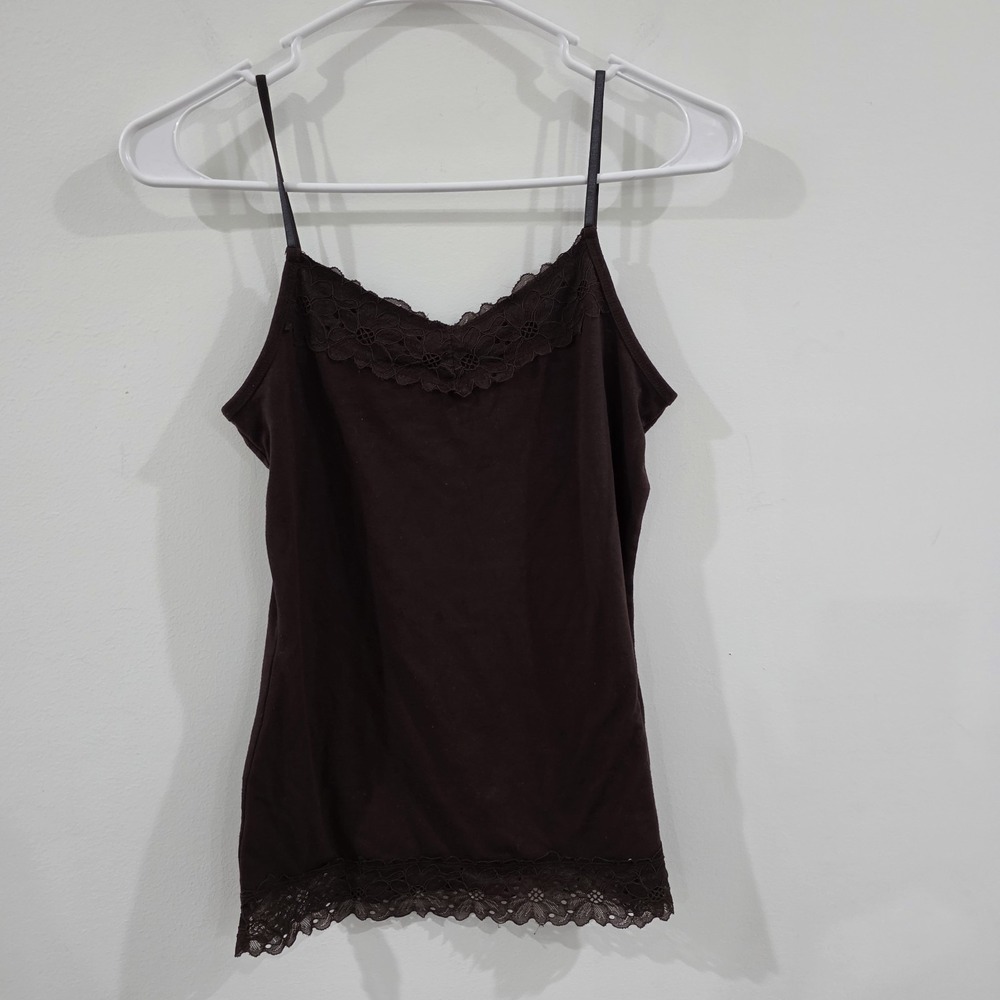 Y2K Cato Womens Lace Trim Tank Top Size Small Brown‎ Floral Elana Bella